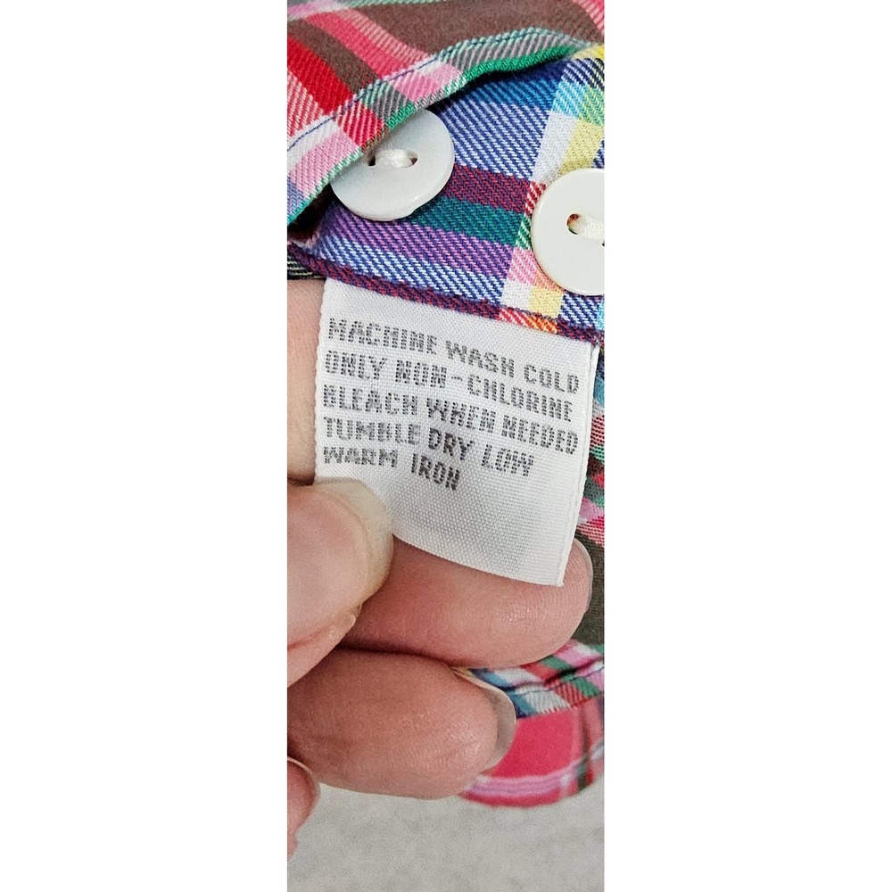 Foxcroft Womens Blouse 4P XS Button Up Shirt Plaid Wrinkle Free Yellow Pink Blue - Picture 8 of 8